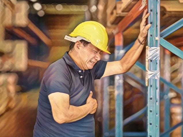 senior adult male worker having a painful infarction