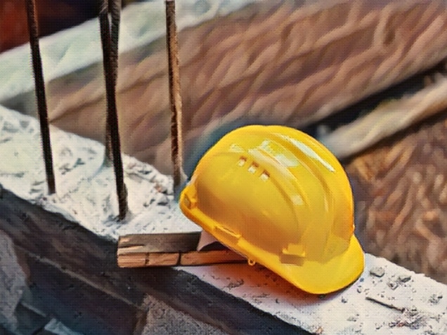 Construction hard hat safety tools equipment for workers in construction site for engineering protection head standard on building construction background.