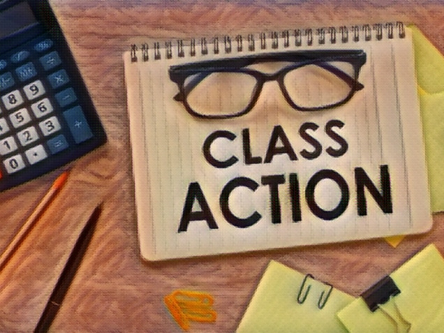 Class action. the text is printed on the page near the glasses.