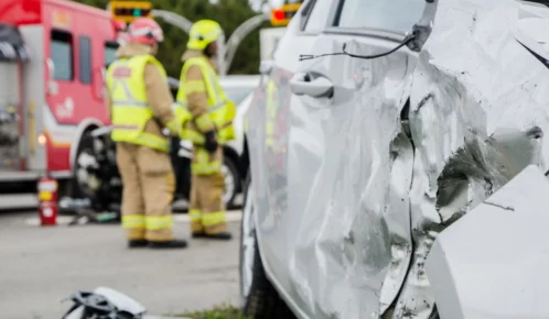 White car got involved in a car crash accident.