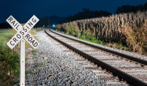 Railroad crossing signage.