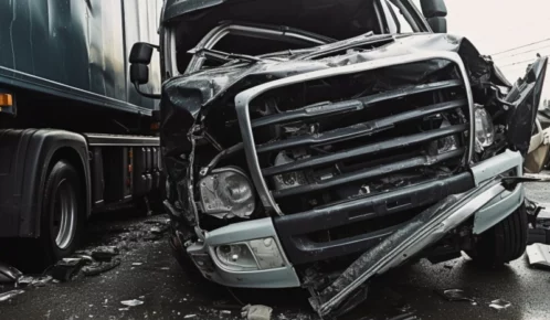 Truck after accident. truck accident settlement