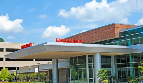 Emergency sign in front of the hospital.
