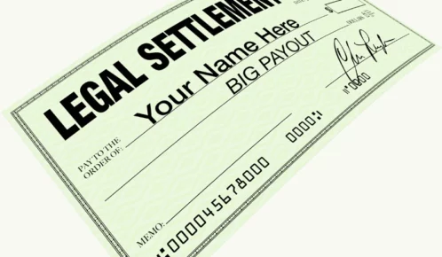 A lawsuit settlement check with the words Your Name Here. Legionnaires' disease lawsuit settlements