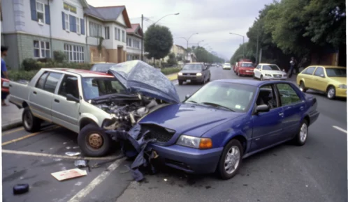 Two vehicle collision in the middle of the road.