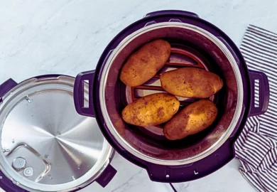 Flat lay. Pressure Cooker Baked Potatoes. Cooking whole potatoes in a pressure cooker. Pressure Cookers Dangerous