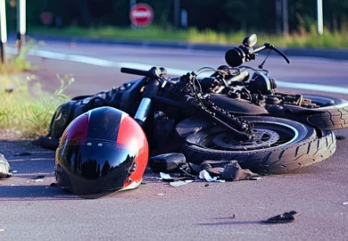 A motorcycle that is sitting on the side of the road. Potholes Put Motorcyclists at Risk