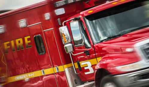Speeding fire truck.