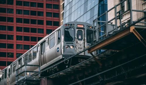 Train in the city.