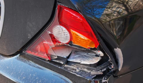 Damaged tail light of a car after an accident.