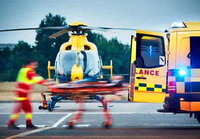 Injured guy being airlifted after a car accident.