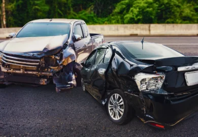 Car crash accident damage on the road.
