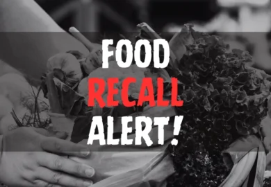 ChatGPT said: Black and white image of a person holding a basket filled with fresh vegetables, overlaid with the text "Food Recall Alert!" in bold white and red letters.