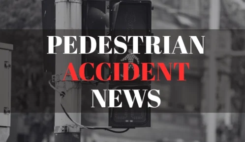 A pedestrian crossing signal with the text “Pedestrian Accident News” overlaid.