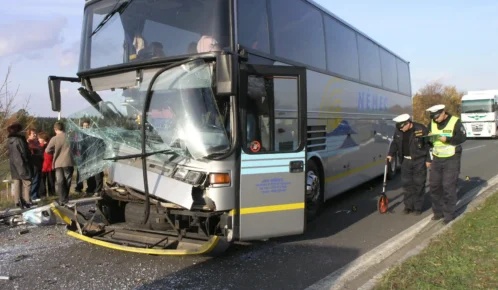 Wrecked bus after an accident.
