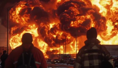 Firefighters trying to extinguish a huge fire from a building.
