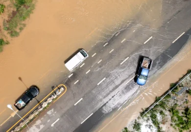 High angle shot of cars in the hi-way.