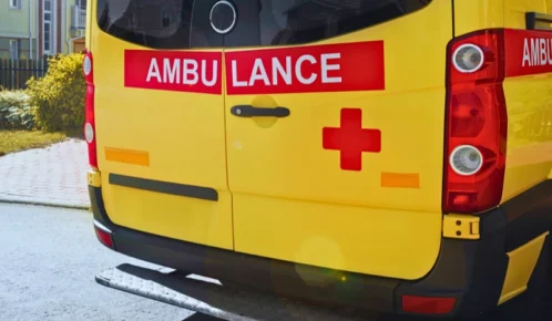 Ambulance parked at the hospital.