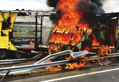 Car caught on fire after an accident.